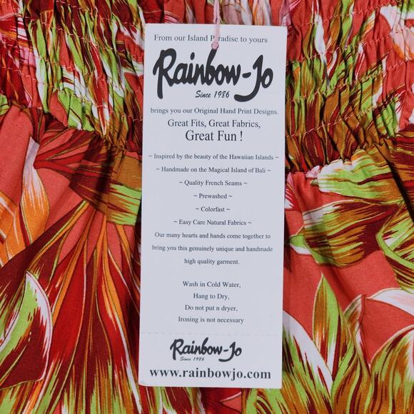 Rainbow Jo Hawaiian Shorts S Women Orange Pink Green Hibiscus Aloha Tropical NEW - Picture 4 of 7